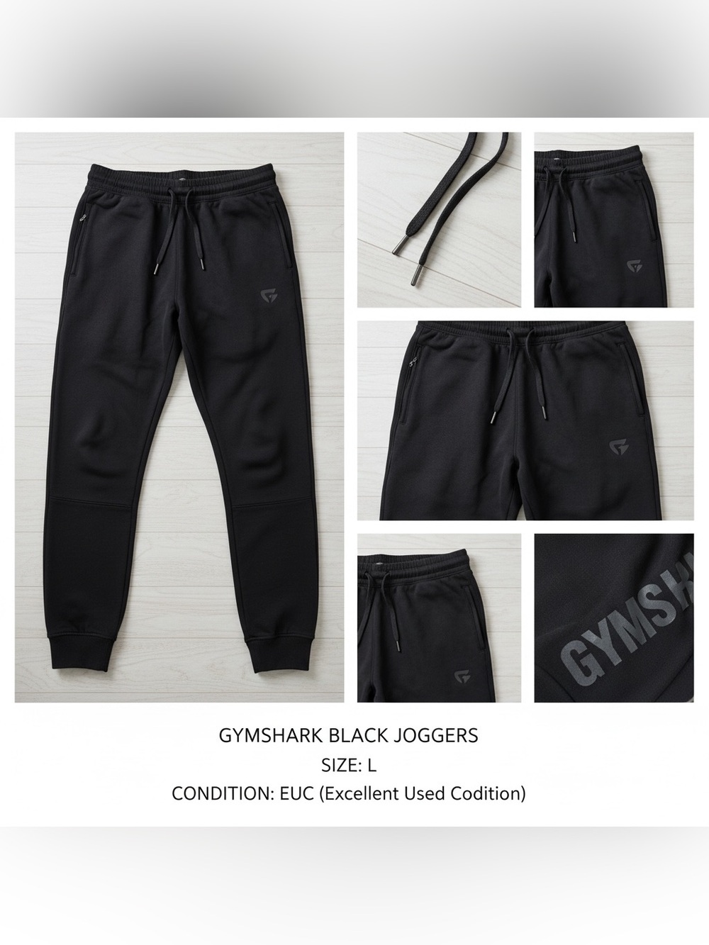 Gymshark Black Tapered Jogger Sweatpants Mens Large Logo